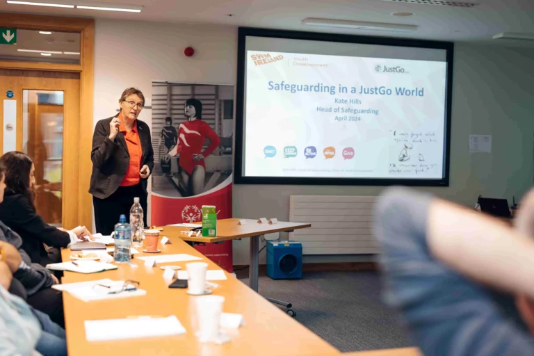 Kate Hills delivering her keynote speech on sports safeguarding